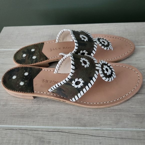 Jack Rogers Camo Flat Sandals Green White Slip On Size 9 9M - Picture 7 of 7